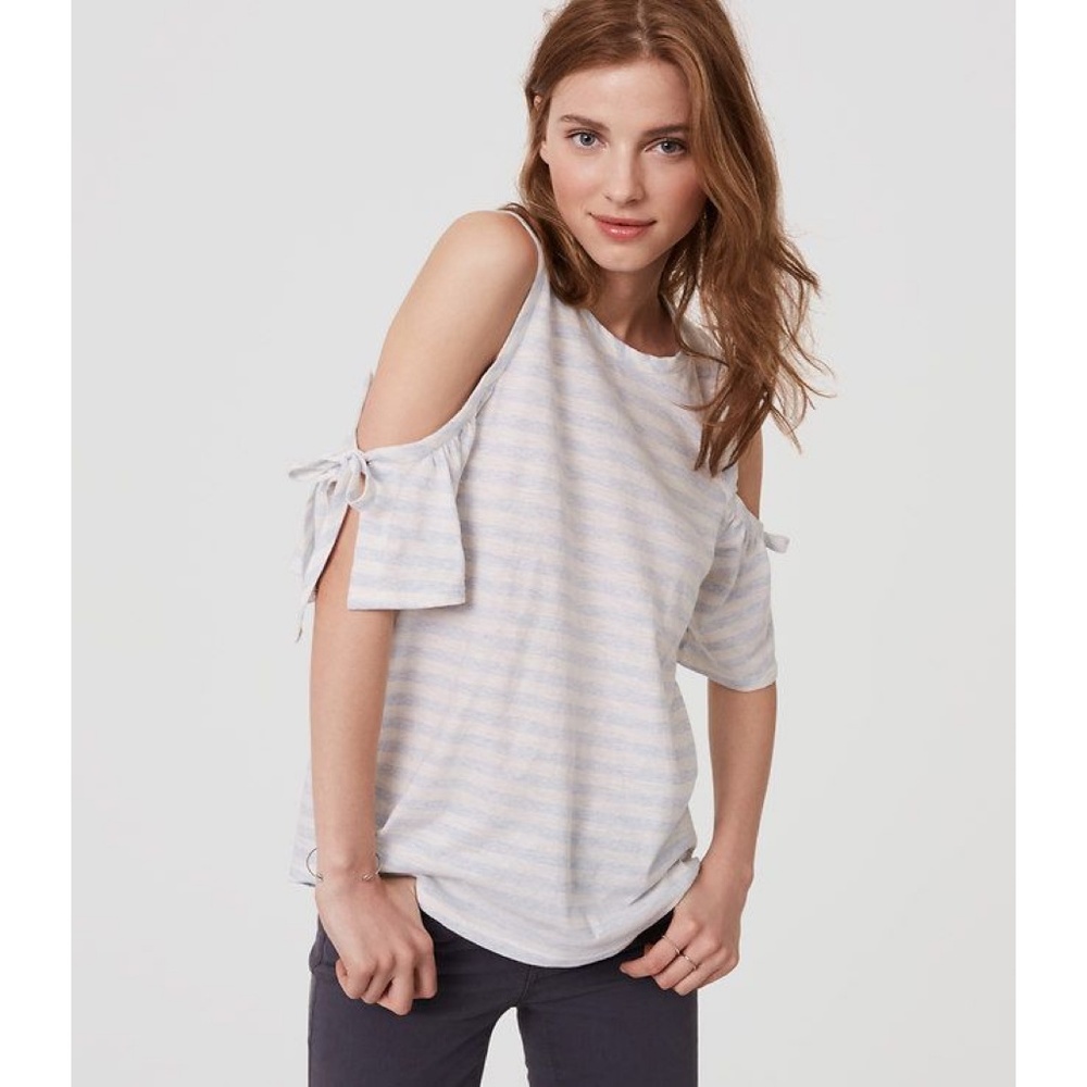 LOFT Striped Tie Cold Shoulder Tee